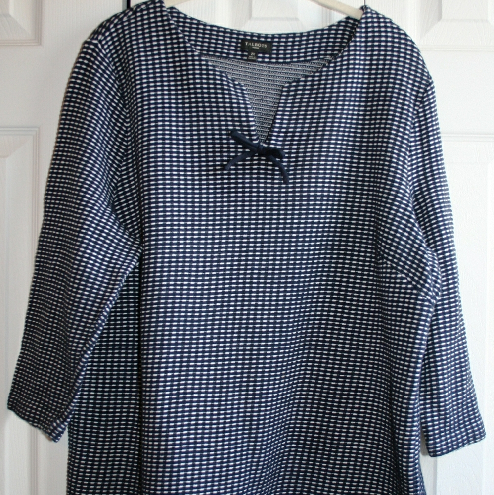 Tunic Top with Navy and White Woven Print - Talbot